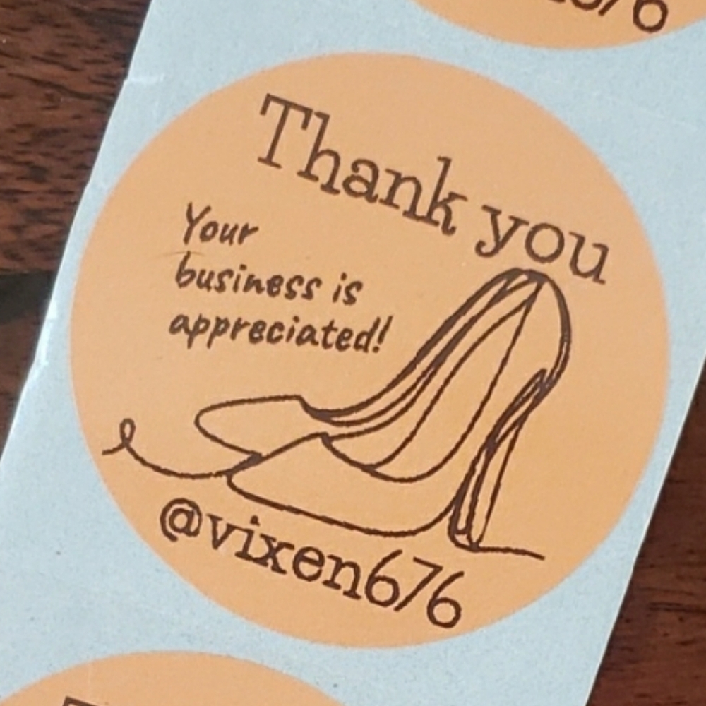 50 Thank You Packaging Stickers 2" Round • Peach Soft Orange • Shoe Stiletto - Picture 3 of 6